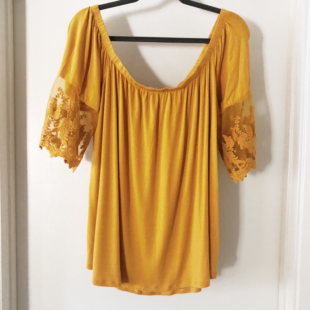 paper + tee | mustard lace off the shoulder blouse $5 with bundle